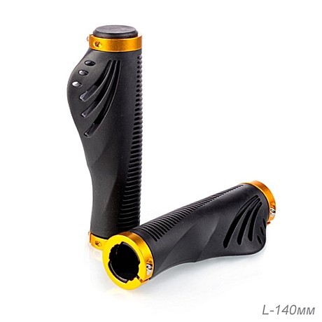 Ручки руля 140 мм COMIRON эргономичные с алюминевыми струбцинами (Черные-золотые)