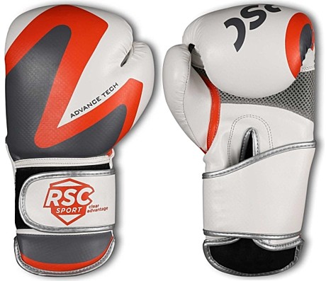 Перчатки боксёрские RSC POWER PU 2t с 3D фактурой 10 унций бело-серый