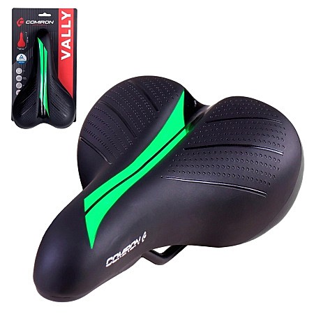 Седло детское COMIRON VALLY N942G 235x145мм черный-зеленый (без замка)