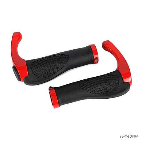 Ручки руля 140 мм COMIRON эргономичные с алюминевым рожком (Черные-красные)