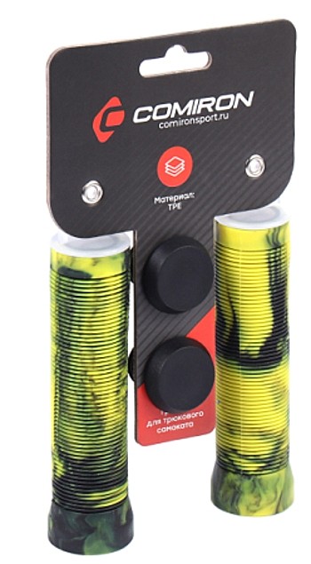 Ручки руля 125мм BG-125TK-TPE-Y-BAG с заглушками (желтый-черный)