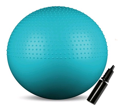 Мяч гимнастический INDIGO Anti-burst /массажный/ (65 см) 2 в 1 с насосом Бирюзовый