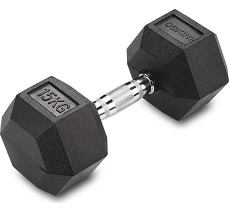 Гантель литая обрезиненная INDIGO Черный 15 кг