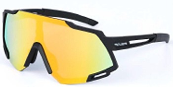 Очки спортивные солнцезащитные ESLNF ударопрочные (Черный/оранжевый) HD POLARIZED-Зеркальная. Silicone переносица и боковые душки