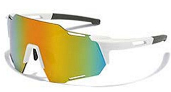 Очки спортивные солнцезащитные KRYPTON ударопрочные (Белый/оранжевый) Линза- Зеркальная, PC+ Silicone мягкие накладка на нос и душки