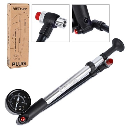 Насос для вилок COMIRON PLUG, алюминиевый цилиндр, пластиковая ручка, Presta-Schrader, 20,7 бар (300 Psi)