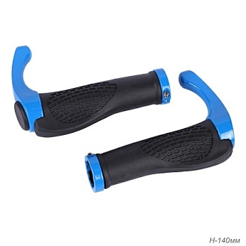 Ручки руля 140 мм COMIRON эргономичные с алюминевым рожком (черный-синий)