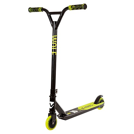 Самокат NOVATRACK WOLF EL, PU колеса с пластик.ободом плотностью 84A, abec7, зажим 2 болта, стальной Y-руль,черно-зеленый	