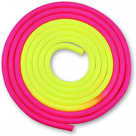 Скакалка для художественной гимнастики утяжеленная двухцветная INDIGO 165 г 3 м желт-розовый
