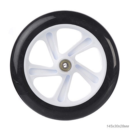 Колесо PU 145/30/28мм для самоката пластиковый с 2 подшипниками ABEC-7 (белое)