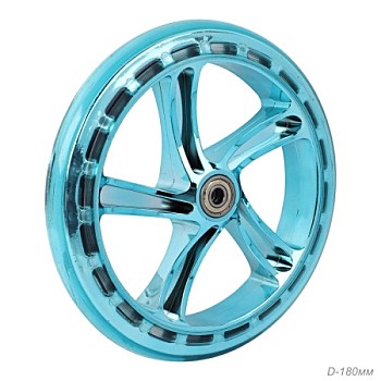 Колесо PU 180/30/28мм для самоката пластиковый с 2 подшипниками ABEC-7 (прозрачное-зеленое)