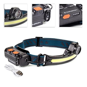 Фонарь налобный COMIRON O'HEAD спортивный корпус ABS, IPX5 свет COB 400lm аккум 18650 3.7V 2000 mAh,