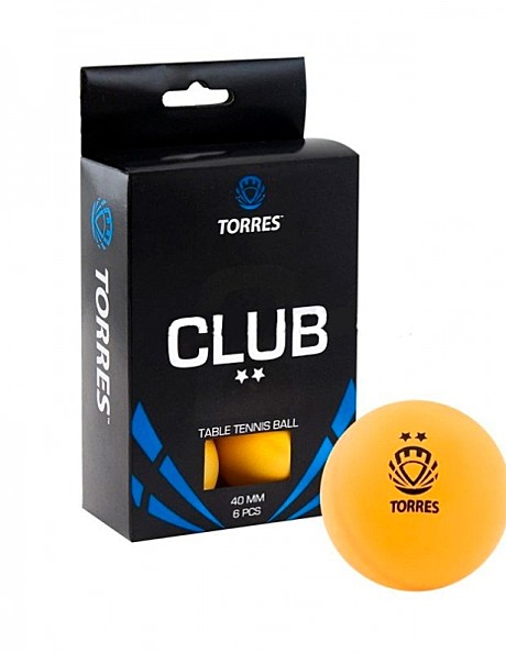 Мяч для настольного тенниса Torres Club 2* 40мм 6шт/упак